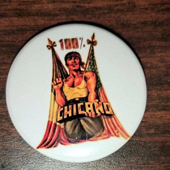 Set of 4 vintage 70's & 80's Cholo, Lowrider, Old School 38mm pin buttons. Very - Picture 1 of 6